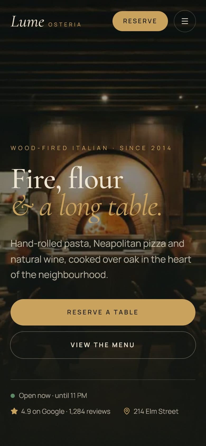 Osteria Lume website on a phone